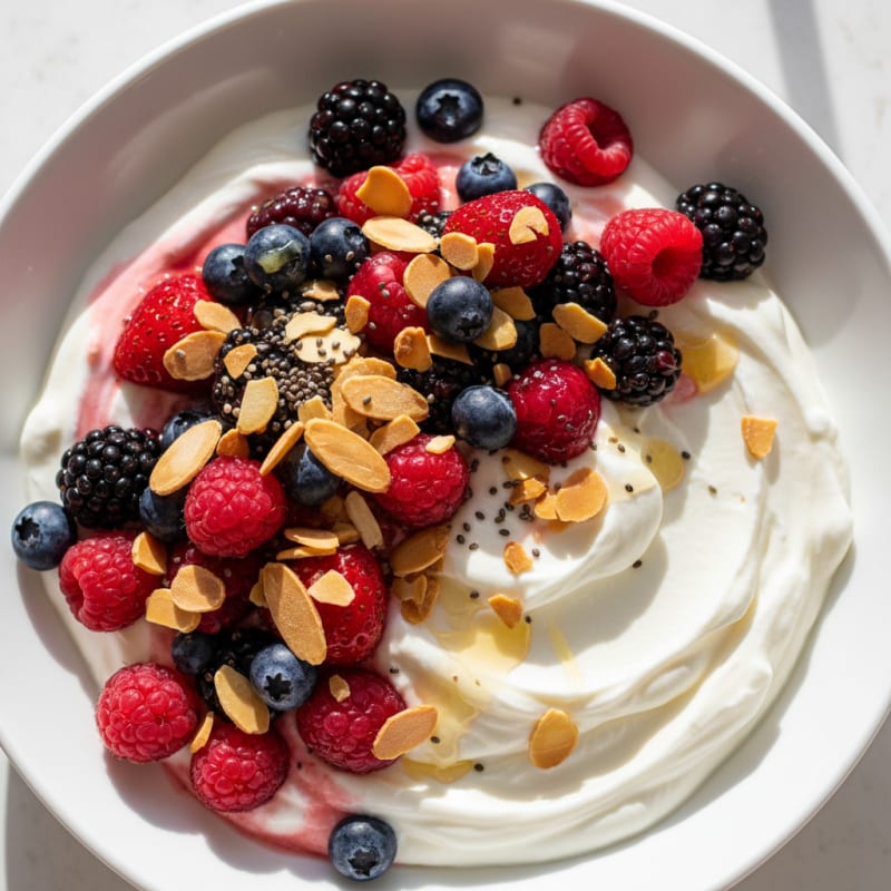 Greek Yogurt Protein Parfait with Mixed Berries and Almonds