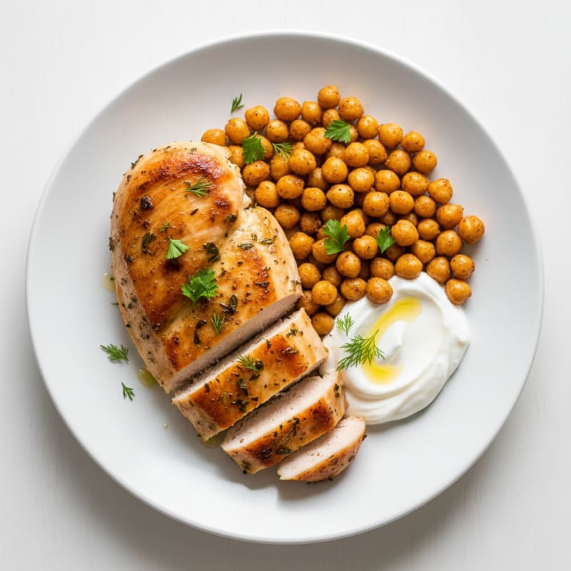 Herb-Seared Chicken Breast with Crunchy Roasted Chickpeas