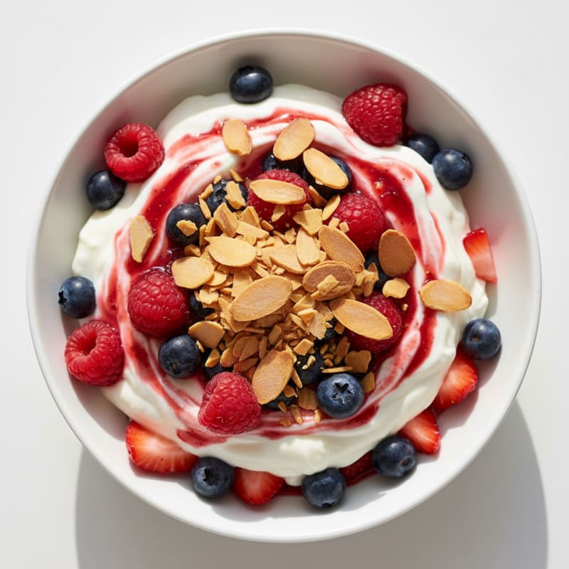 Greek Yogurt Protein Parfait with Mixed Berries and Almonds