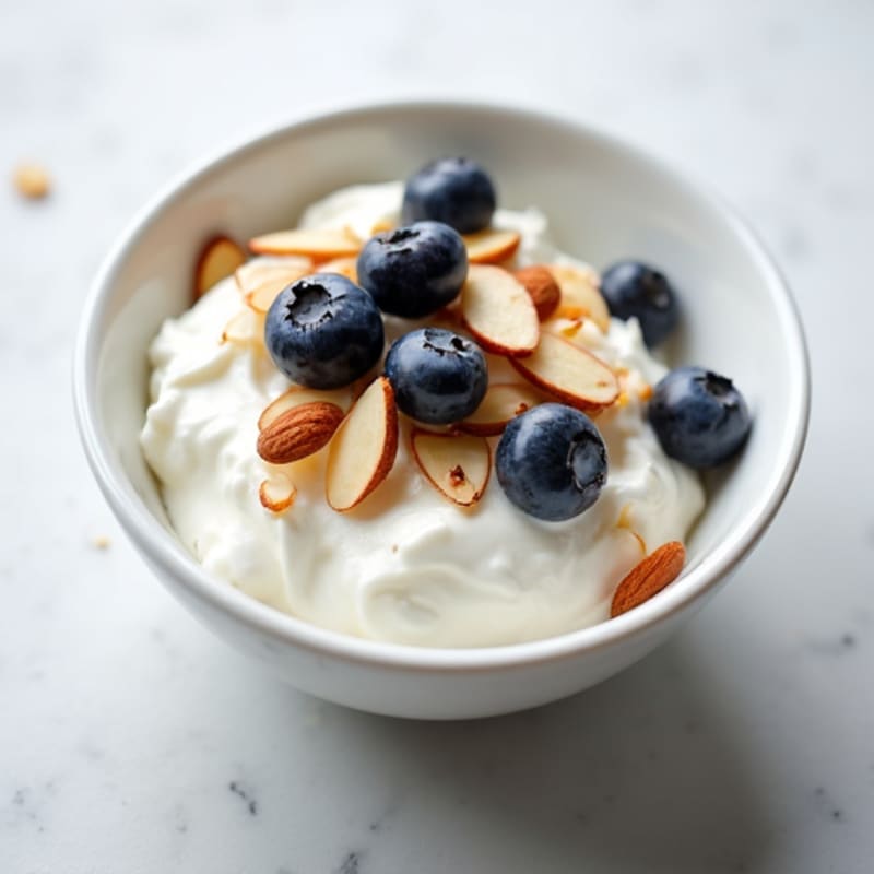 Greek Yogurt with Sliced Almonds and Blueberries
