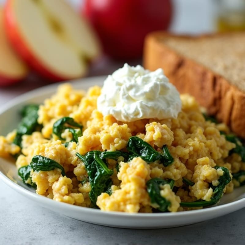 Egg White and Turkey Spinach Scramble with Cottage Cheese