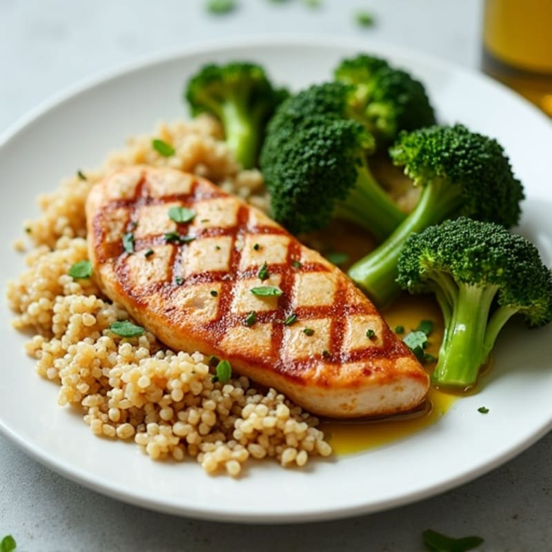 Grilled Chicken Breast with Quinoa and Roasted Broccoli