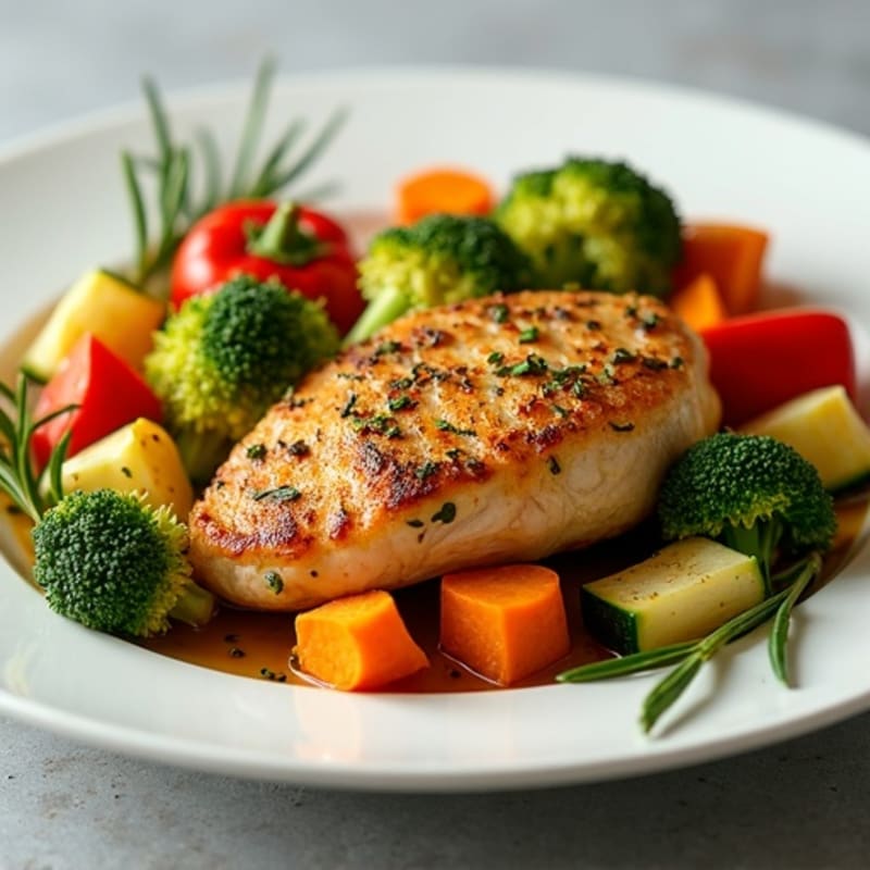 Herb-Crusted Pan Seared Chicken with Roasted Vegetables