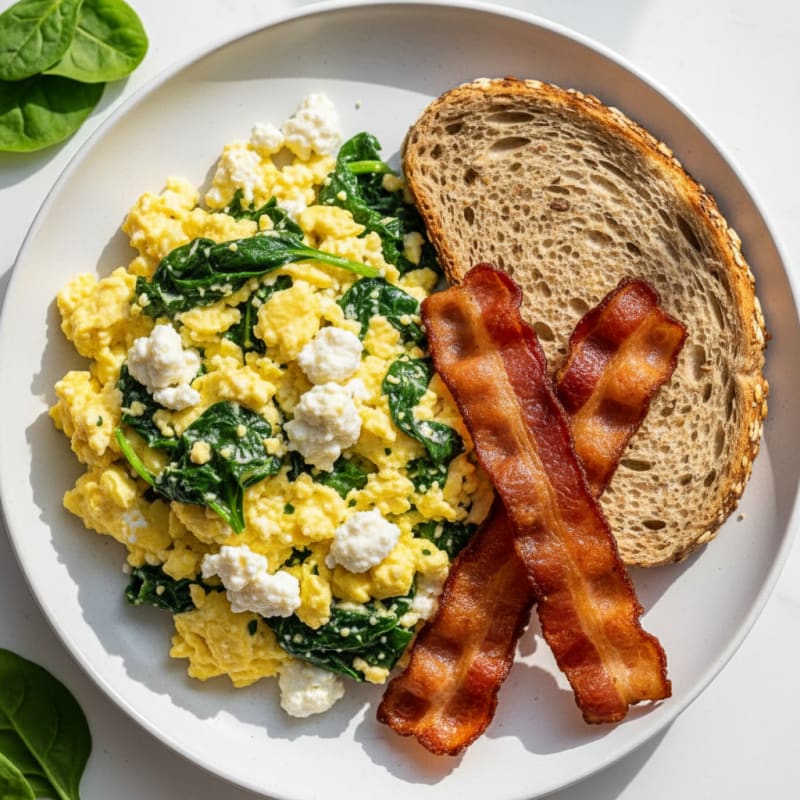 Cottage Cheese Scramble with Spinach and Turkey Bacon