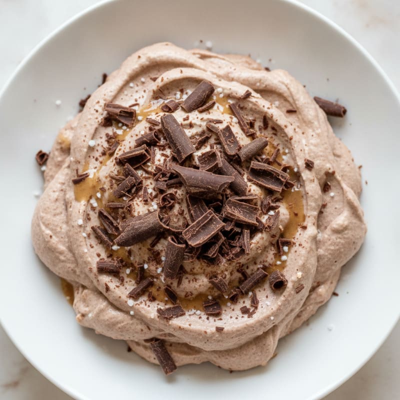 Greek Yogurt Protein Mousse with Dark Chocolate Shavings