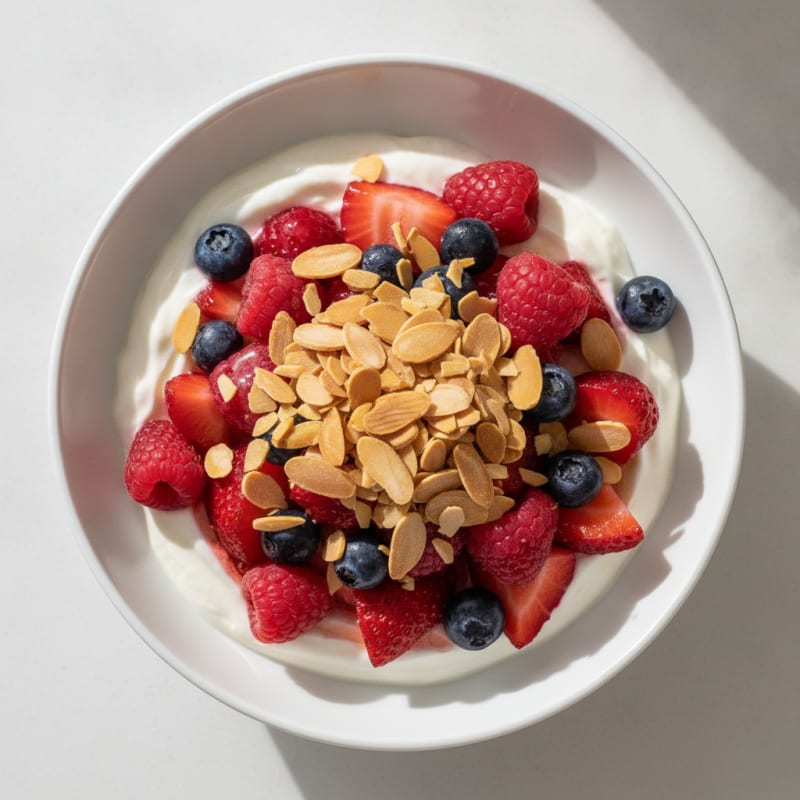 Greek Yogurt Protein Parfait with Mixed Berries and Almonds