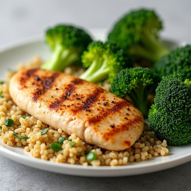 Grilled Chicken Breast with Quinoa and Steamed Broccoli