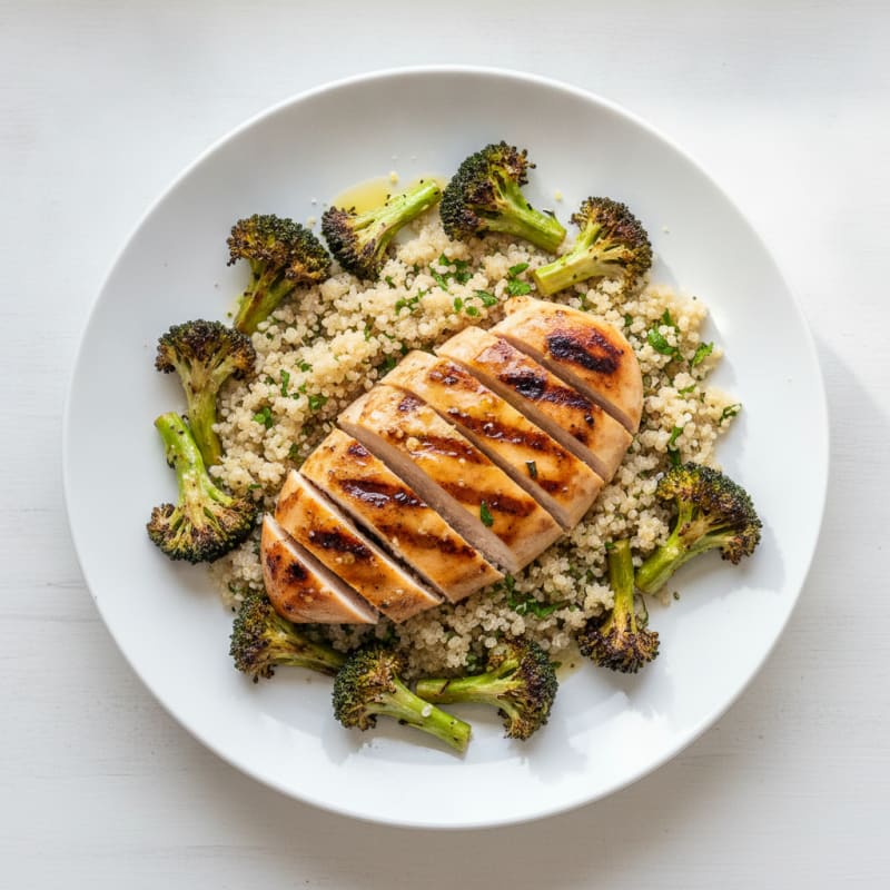 Grilled Chicken Breast with Quinoa and Roasted Broccoli