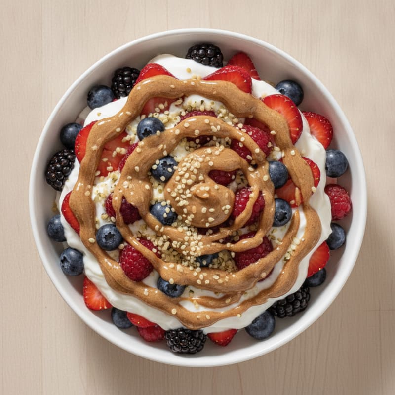 Greek Yogurt Protein Parfait with Mixed Berries and Almond Butter