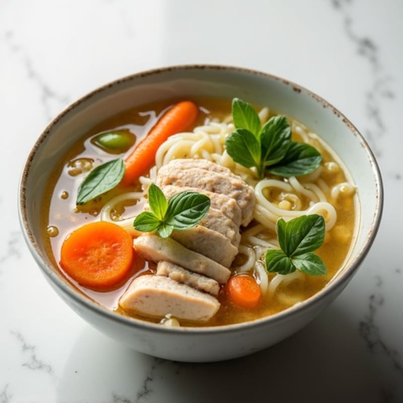 Fragrant Chicken and Rice Noodle Soup with Fresh Herbs