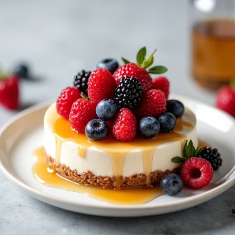 Greek Yogurt Protein Cheesecake with Mixed Berries