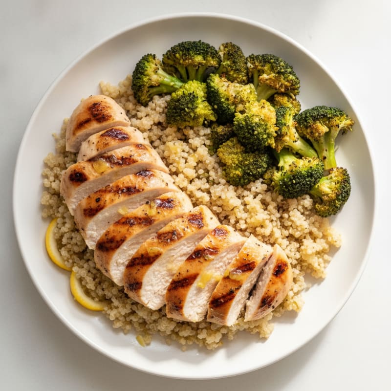 Grilled Chicken Breast with Quinoa and Roasted Broccoli