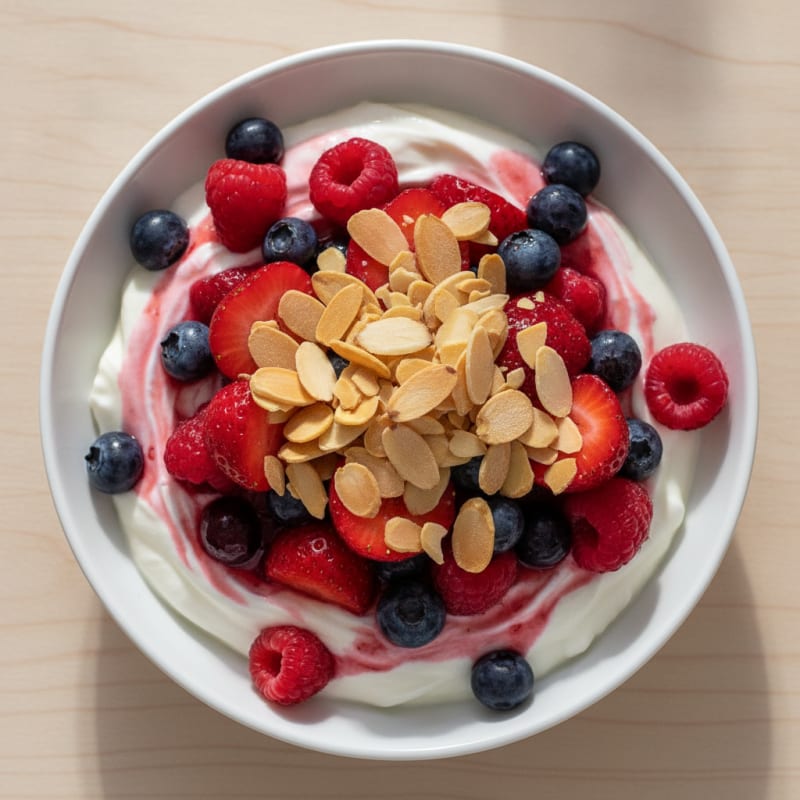 Greek Yogurt Protein Parfait with Mixed Berries and Almonds