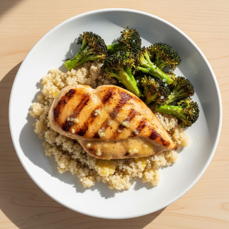 Grilled Lemon Garlic Chicken Breast with Quinoa and Roasted Broccoli