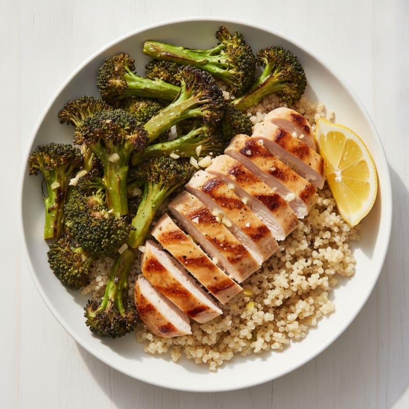 Grilled Chicken and Quinoa Bowl with Roasted Broccoli