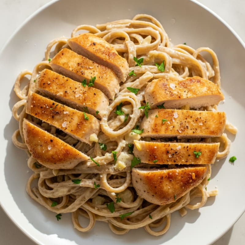Garlic Parmesan Chicken Alfredo with Fettuccine