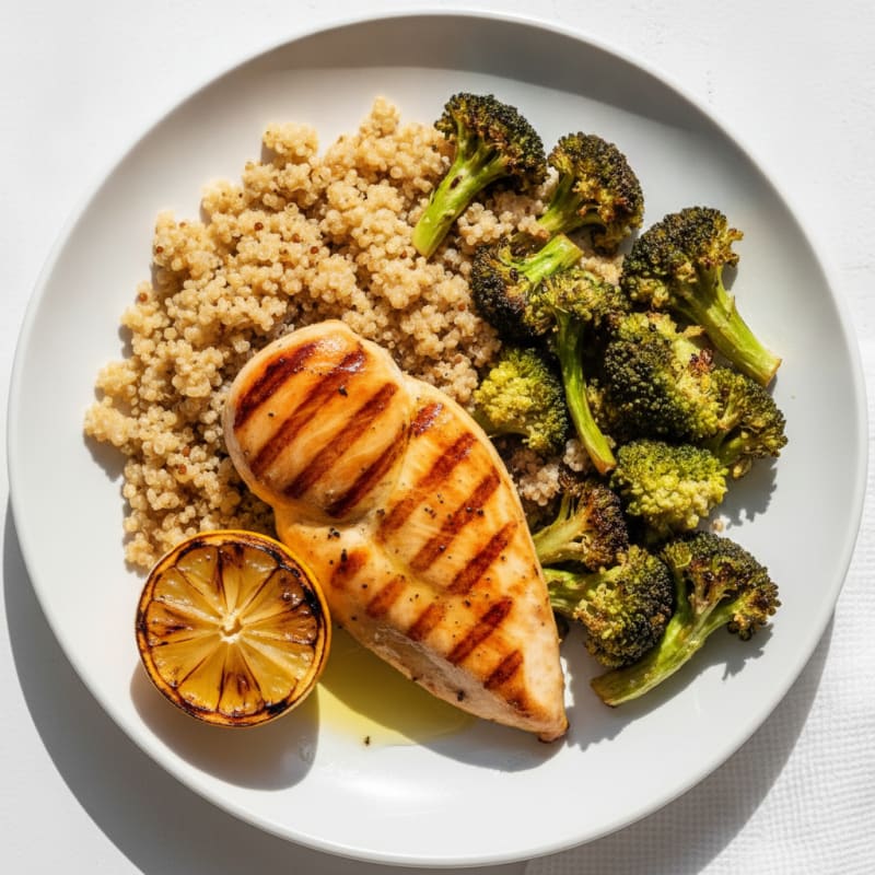 Grilled Chicken Breast with Roasted Broccoli and Quinoa