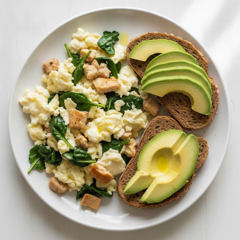 Egg White Scramble with Turkey Breast and Sautéed Spinach