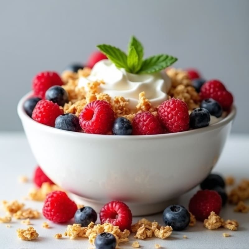 Creamy Vanilla Greek Yogurt with Crunchy Granola and Fresh Berries