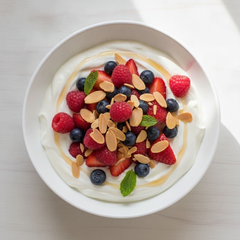 Greek Yogurt Protein Bowl with Mixed Berries and Almonds