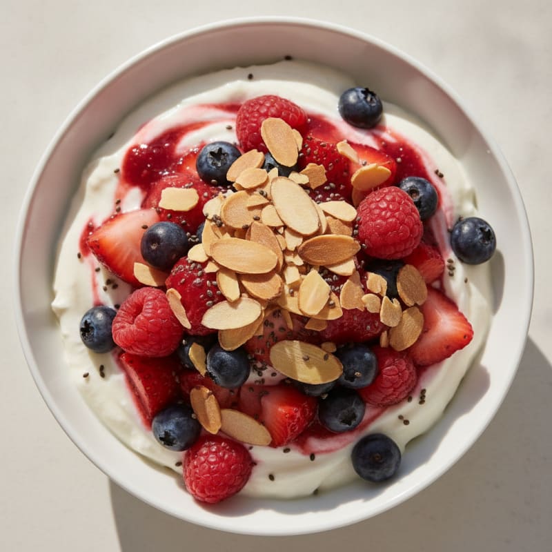 Greek Yogurt Protein Parfait with Mixed Berries and Almonds