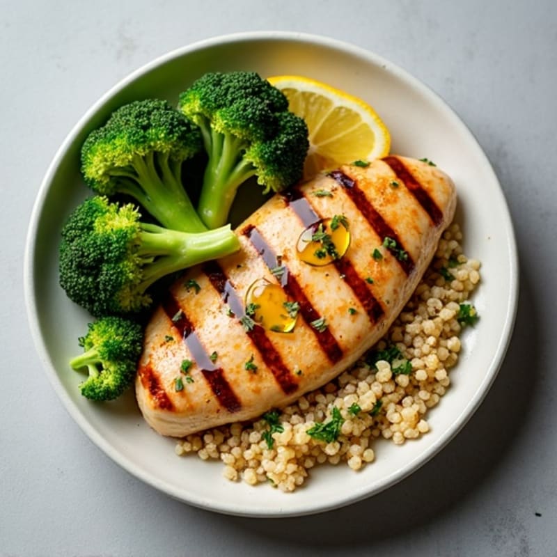 Grilled Chicken Breast with Quinoa and Roasted Broccoli