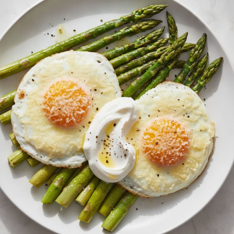 Parmesan-Crusted Eggs with Roasted Asparagus