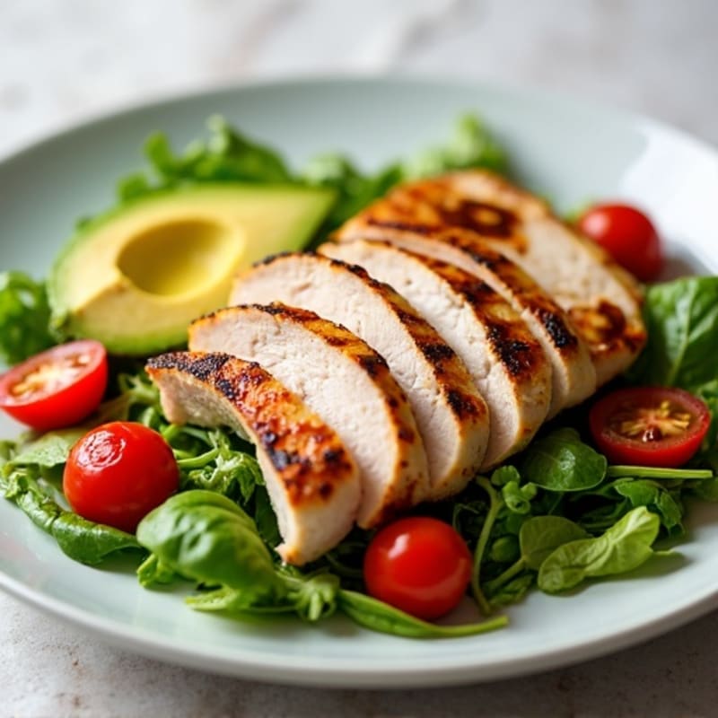 Grilled Turkey Breast Salad with Mixed Greens and Cherry Tomatoes