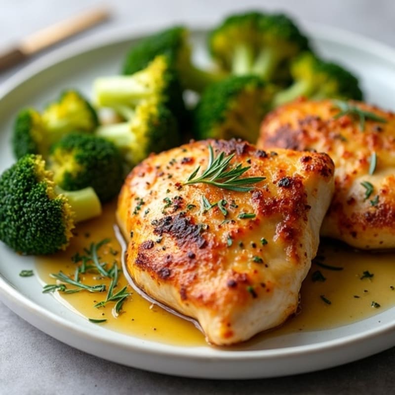 Crispy Lemon-Herb Roasted Chicken Thighs with Roasted Broccoli