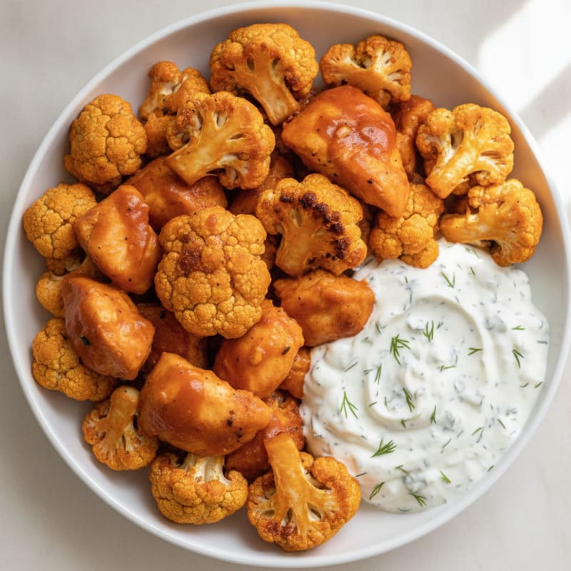 Buffalo Cauliflower Bites with Ranch Dip