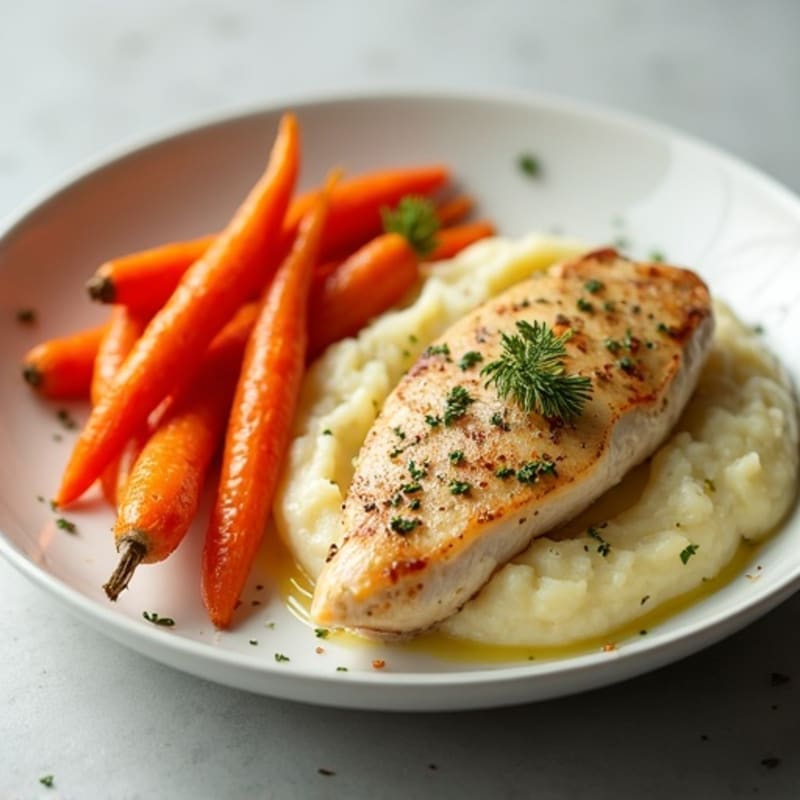 Garlic Herb Chicken with Creamy Mashed Potatoes and Roasted Carrots