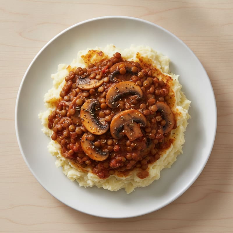 Hearty Mushroom and Lentil Ragout with Mashed Potatoes