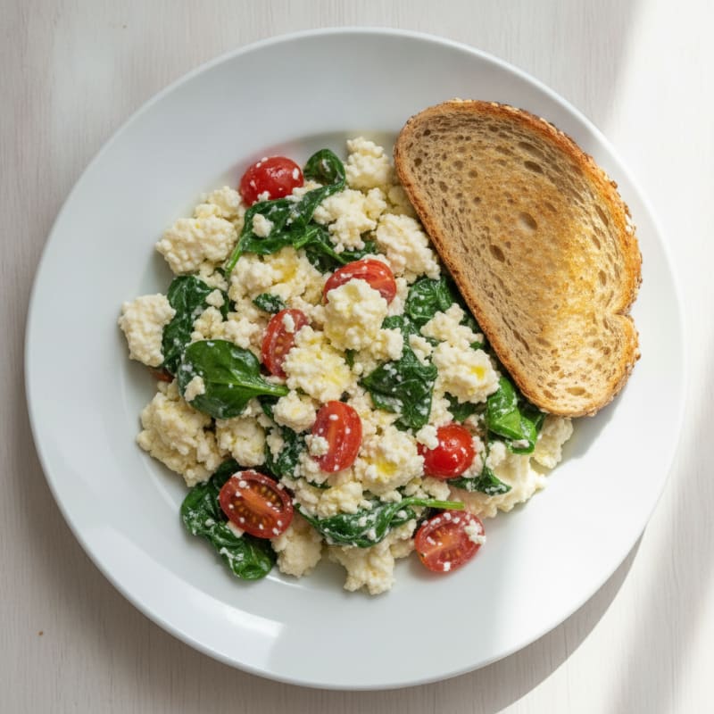 Egg White and Cottage Cheese Scramble with Spinach and Tomatoes