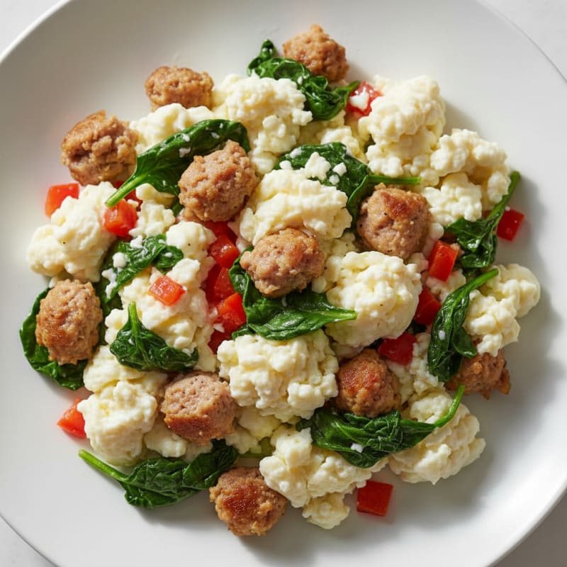 Egg White Scramble with Turkey Sausage and Spinach