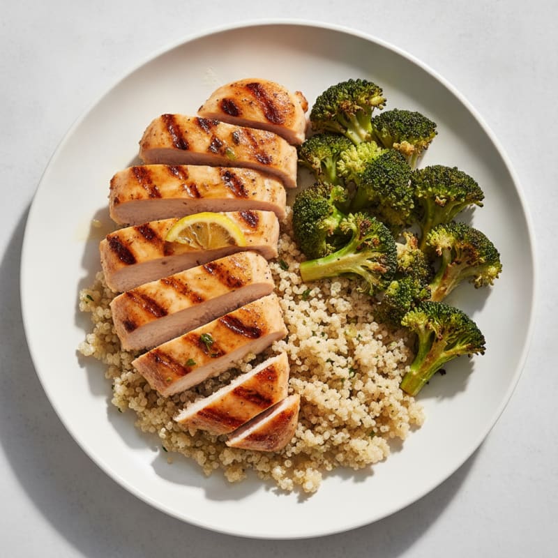 Grilled Chicken Breast with Quinoa and Roasted Broccoli