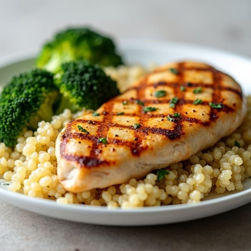 Grilled Chicken Breast with Quinoa and Roasted Broccoli