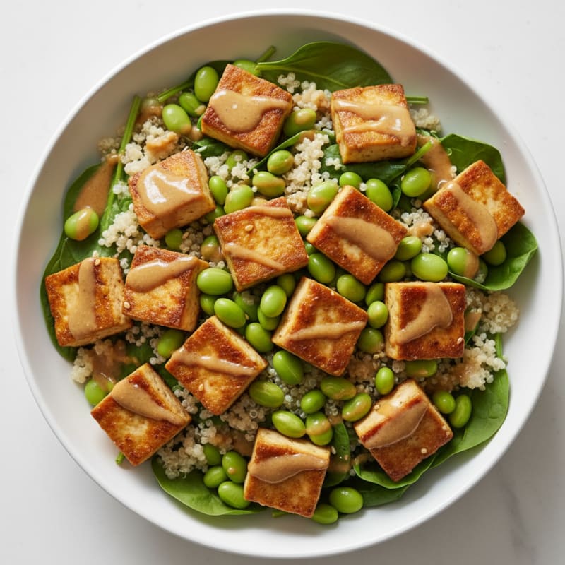 Seared Tofu and Edamame Power Bowl with Quinoa