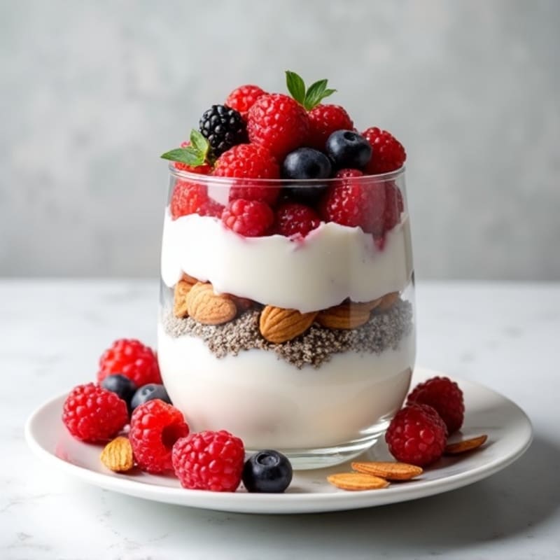 Greek Yogurt Protein Parfait with Mixed Berries and Almonds