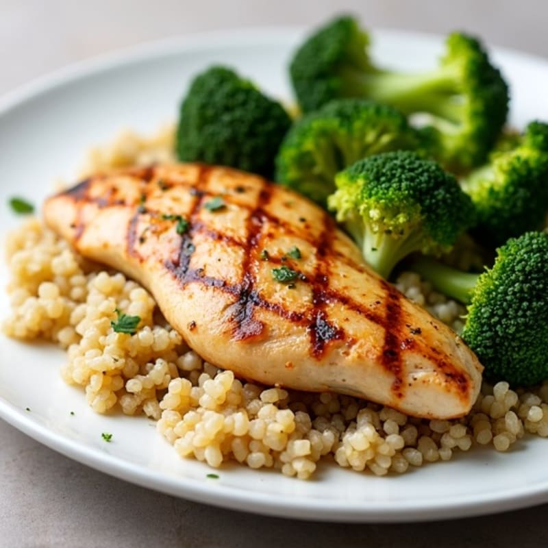 Grilled Chicken Breast with Quinoa and Steamed Broccoli