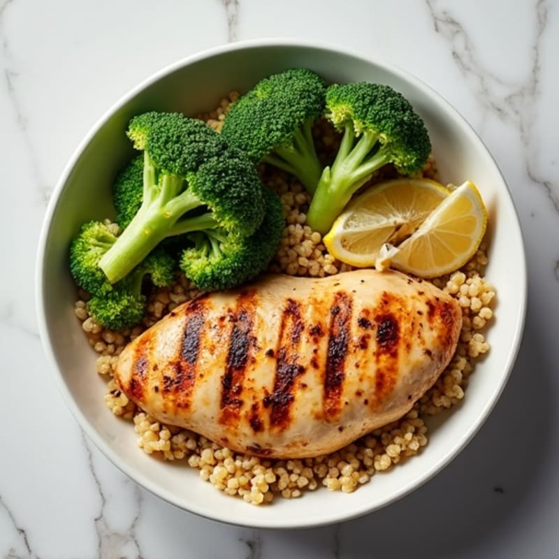 Grilled Chicken and Quinoa Power Bowl with Roasted Broccoli