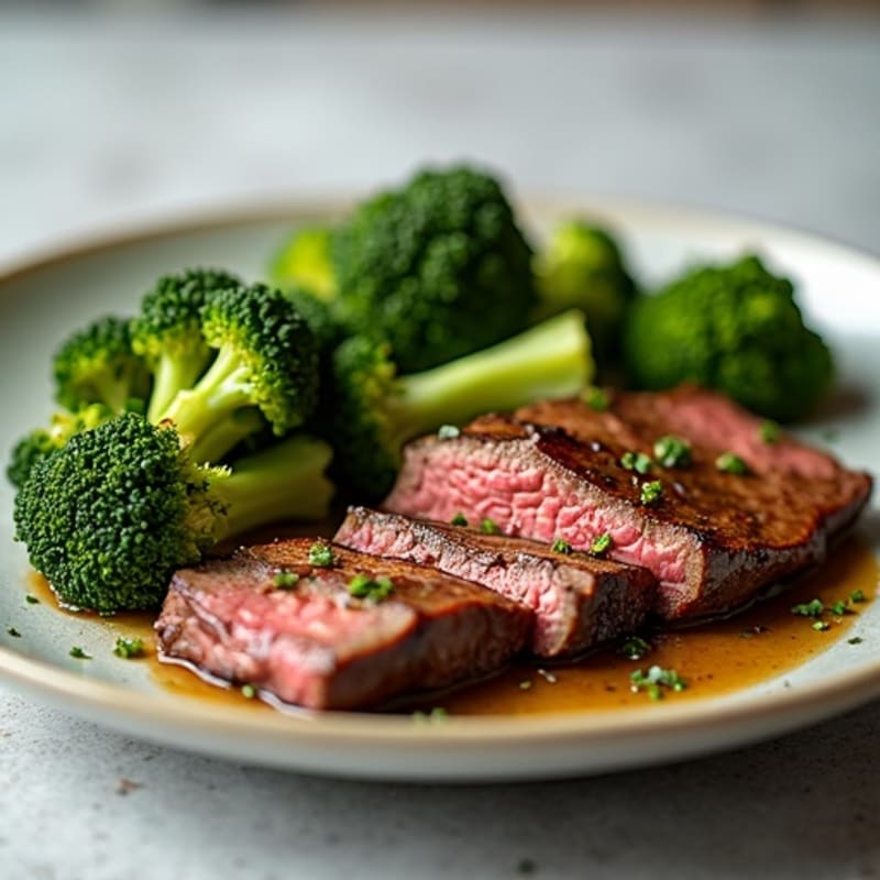 Seared Lean Beef with Roasted Broccoli and Garlic