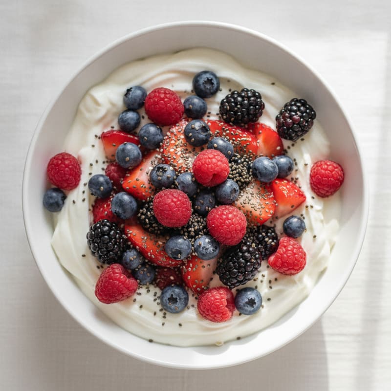 Greek Yogurt Protein Bowl with Mixed Berries and Chia Seeds
