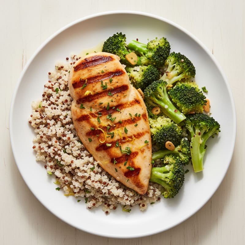 Grilled Chicken Breast with Quinoa and Steamed Broccoli