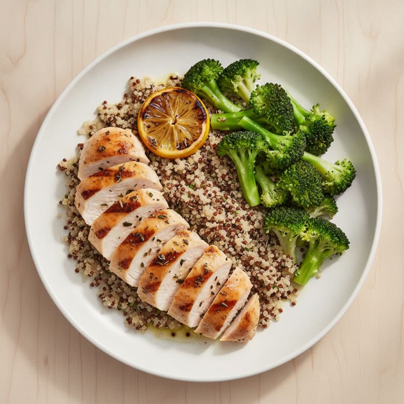 Grilled Chicken Breast with Quinoa and Steamed Broccoli