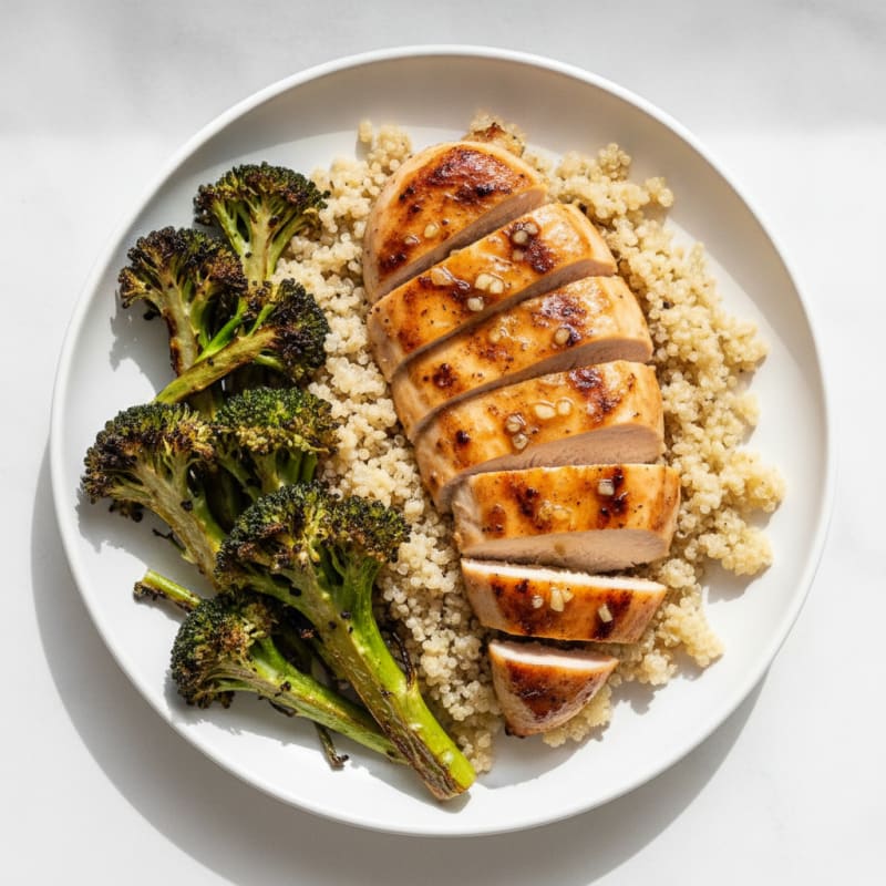 Grilled Chicken Breast with Quinoa and Roasted Broccoli