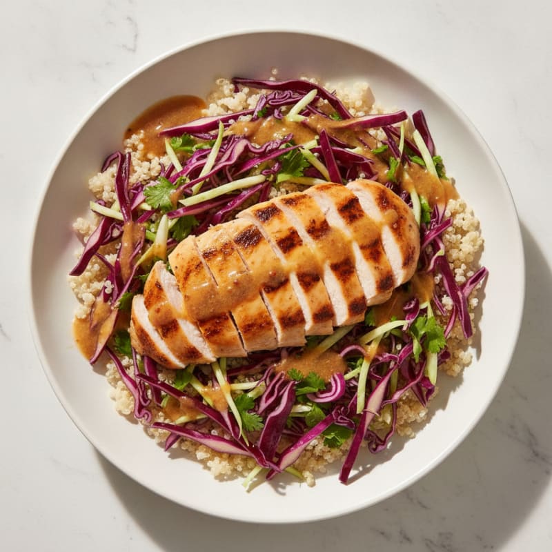 Grilled Chicken Breast with Crunchy Cabbage Slaw and Quinoa