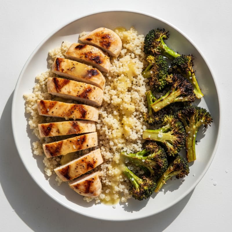 Grilled Lemon-Garlic Chicken Breast with Quinoa and Roasted Broccoli