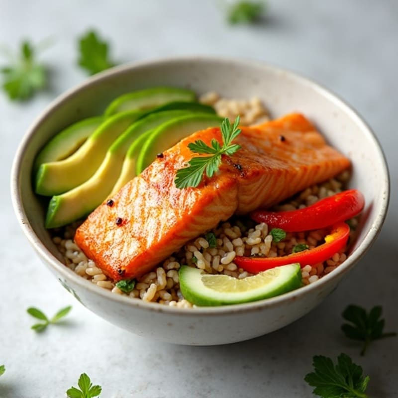 Fresh Salmon and Creamy Avocado Rice Bowl