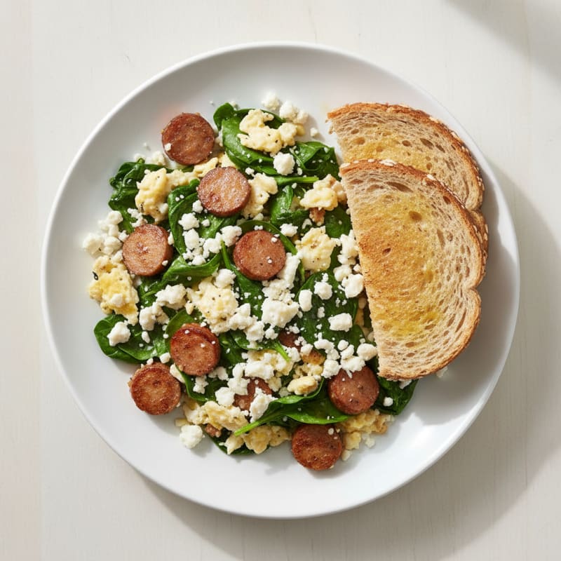 Egg White and Turkey Sausage Scramble with Spinach and Feta