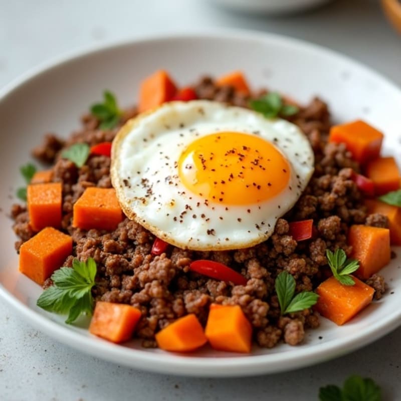 Hearty Ground Beef and Sweet Potato Hash